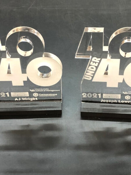 Business First 40 Under 40 laser engraved awards
