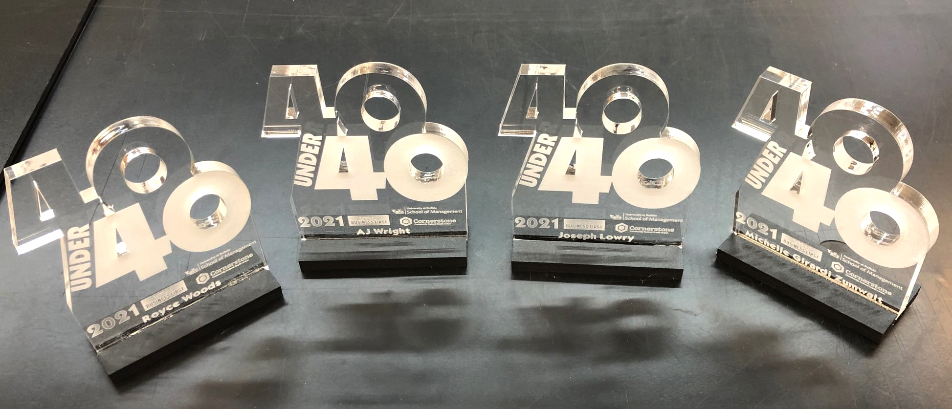 Business First 40 Under 40 laser engraved awards