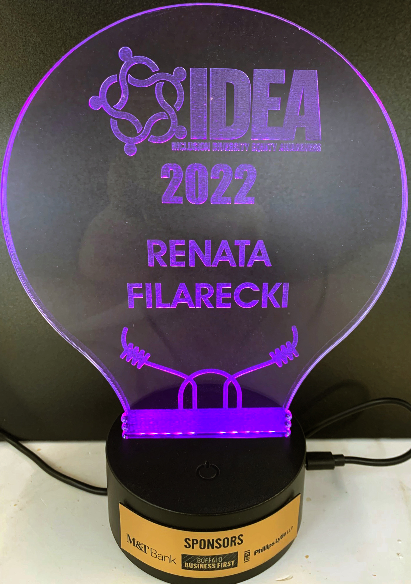 Business First IDEA laser engraved award